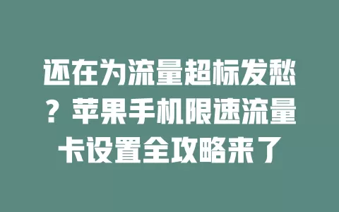 还在为流量超标发愁？苹果手机限速流量卡设置全攻略来了