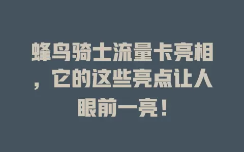 蜂鸟骑士流量卡亮相，它的这些亮点让人眼前一亮！