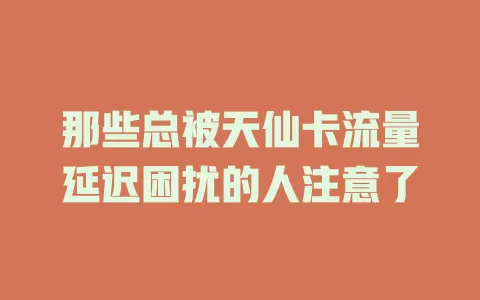那些总被天仙卡流量延迟困扰的人注意了