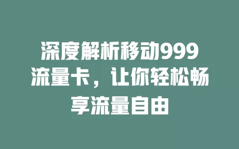 深度解析移动999流量卡，让你轻松畅享流量自由