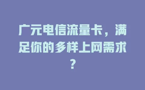 广元电信流量卡，满足你的多样上网需求？