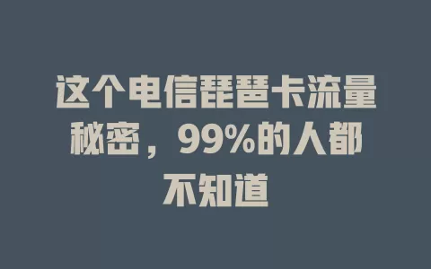这个电信琵琶卡流量秘密，99%的人都不知道