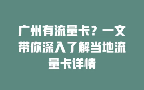 广州有流量卡？一文带你深入了解当地流量卡详情
