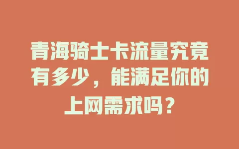 青海骑士卡流量究竟有多少，能满足你的上网需求吗？