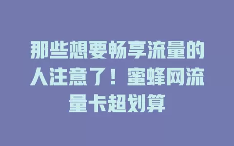 那些想要畅享流量的人注意了！蜜蜂网流量卡超划算