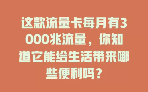 这款流量卡每月有3000兆流量，你知道它能给生活带来哪些便利吗？
