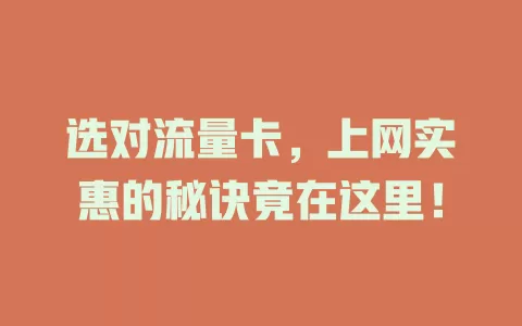 选对流量卡，上网实惠的秘诀竟在这里！