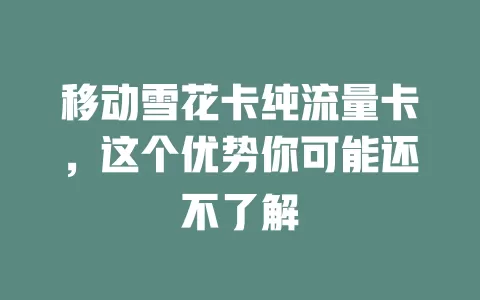 移动雪花卡纯流量卡，这个优势你可能还不了解