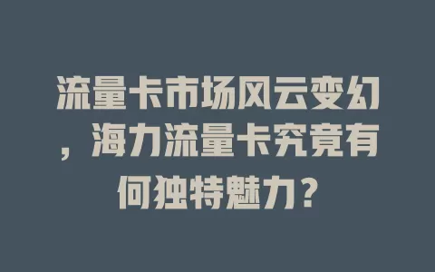 流量卡市场风云变幻，海力流量卡究竟有何独特魅力？