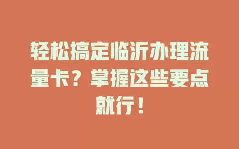 轻松搞定临沂办理流量卡？掌握这些要点就行！
