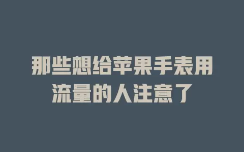那些想给苹果手表用流量的人注意了