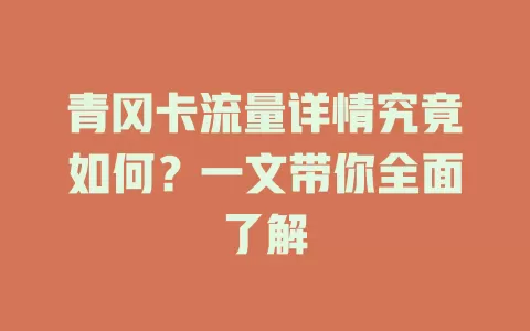 青冈卡流量详情究竟如何？一文带你全面了解