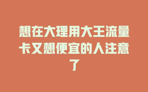 想在大理用大王流量卡又想便宜的人注意了