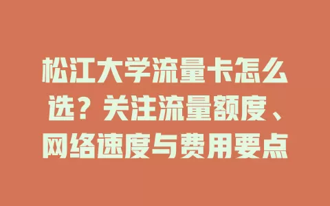 松江大学流量卡怎么选？关注流量额度、网络速度与费用要点