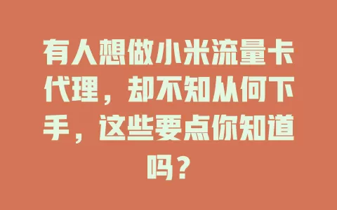 有人想做小米流量卡代理，却不知从何下手，这些要点你知道吗？