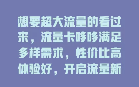 想要超大流量的看过来，流量卡哆哆满足多样需求，性价比高体验好，开启流量新旅程