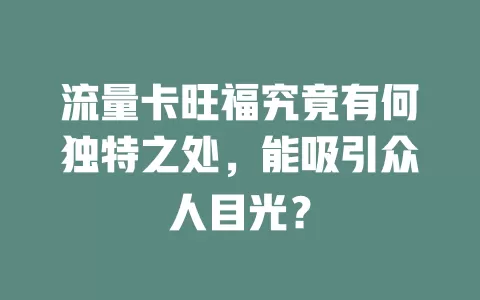 流量卡旺福究竟有何独特之处，能吸引众人目光？