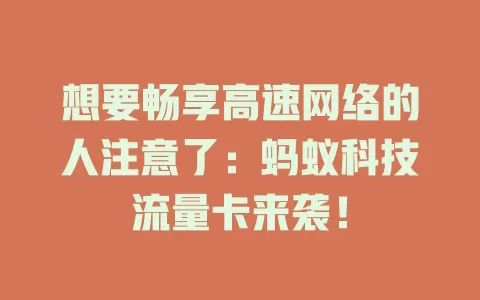 想要畅享高速网络的人注意了：蚂蚁科技流量卡来袭！
