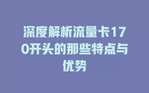 深度解析流量卡170开头的那些特点与优势