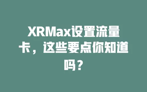 XRMax设置流量卡，这些要点你知道吗？
