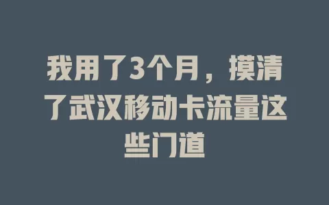 我用了3个月，摸清了武汉移动卡流量这些门道