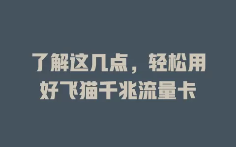 了解这几点，轻松用好飞猫千兆流量卡