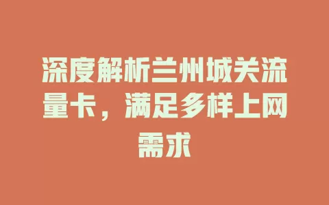 深度解析兰州城关流量卡，满足多样上网需求
