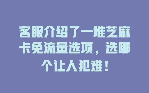 客服介绍了一堆芝麻卡免流量选项，选哪个让人犯难！