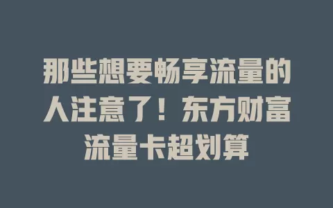 那些想要畅享流量的人注意了！东方财富流量卡超划算