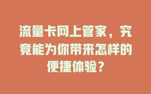 流量卡网上管家，究竟能为你带来怎样的便捷体验？
