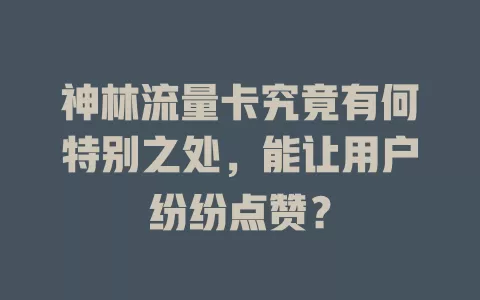 神林流量卡究竟有何特别之处，能让用户纷纷点赞？