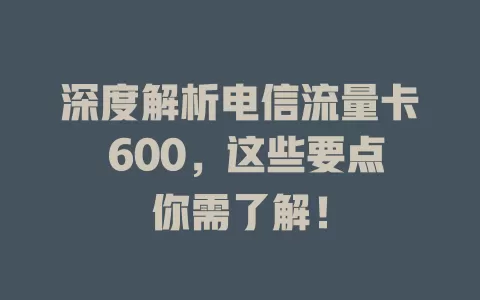 深度解析电信流量卡 600，这些要点你需了解！