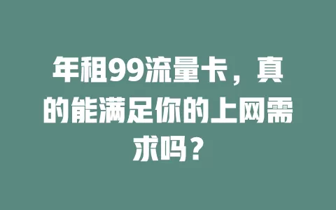 年租99流量卡，真的能满足你的上网需求吗？