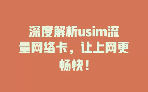 深度解析usim流量网络卡，让上网更畅快！