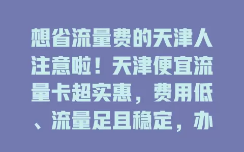 想省流量费的天津人注意啦！天津便宜流量卡超实惠，费用低、流量足且稳定，办理简便，学生上班族都受益，快关注开启省钱畅快网络世界