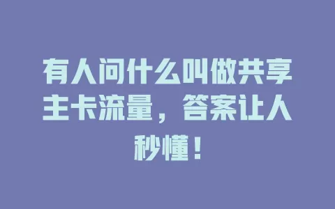 有人问什么叫做共享主卡流量，答案让人秒懂！