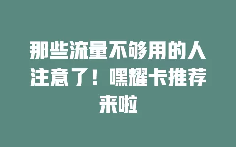 那些流量不够用的人注意了！嘿耀卡推荐来啦