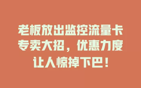 老板放出监控流量卡专卖大招，优惠力度让人惊掉下巴！