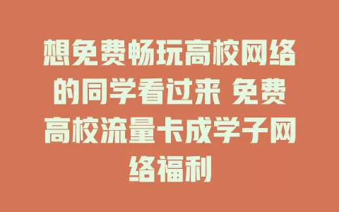 想免费畅玩高校网络的同学看过来 免费高校流量卡成学子网络福利