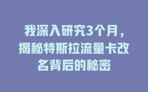 我深入研究3个月，揭秘特斯拉流量卡改名背后的秘密