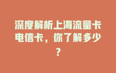 深度解析上海流量卡电信卡，你了解多少？