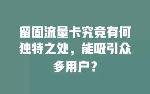 留固流量卡究竟有何独特之处，能吸引众多用户？