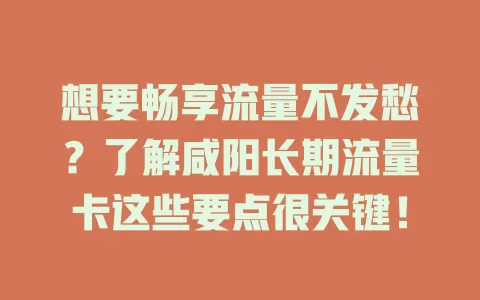 想要畅享流量不发愁？了解咸阳长期流量卡这些要点很关键！