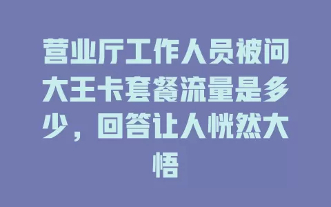 营业厅工作人员被问大王卡套餐流量是多少，回答让人恍然大悟