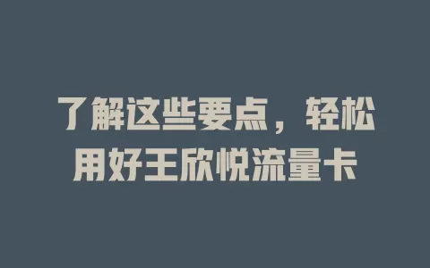 了解这些要点，轻松用好王欣悦流量卡