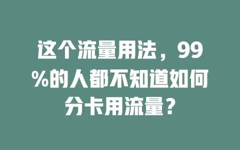 这个流量用法，99%的人都不知道如何分卡用流量？
