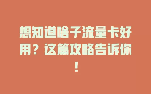 想知道啥子流量卡好用？这篇攻略告诉你！