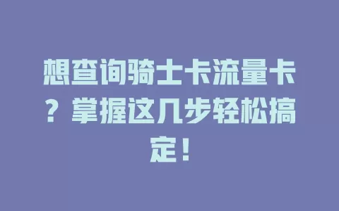 想查询骑士卡流量卡？掌握这几步轻松搞定！