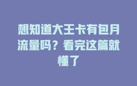 想知道大王卡有包月流量吗？看完这篇就懂了