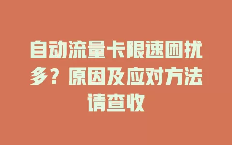 自动流量卡限速困扰多？原因及应对方法请查收